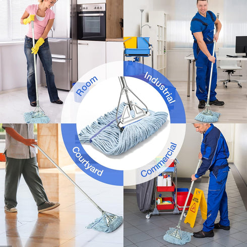Heavy Duty String Mop for Floor Cleaning, 59inch Handle, Extra Replacement Mop Head, Wet Mop for Home, Garage, Office