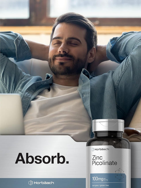 Horbaach Zinc Picolinate | 100mg | 180 Capsules - High Potency, Non-GMO, Gluten Free