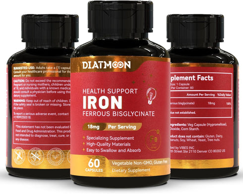Wellbeing Iron Supplement for Women & Men - Highly Absorbable Iron Bisglycinate Capsules for Adults,Vegan, Non-GMO