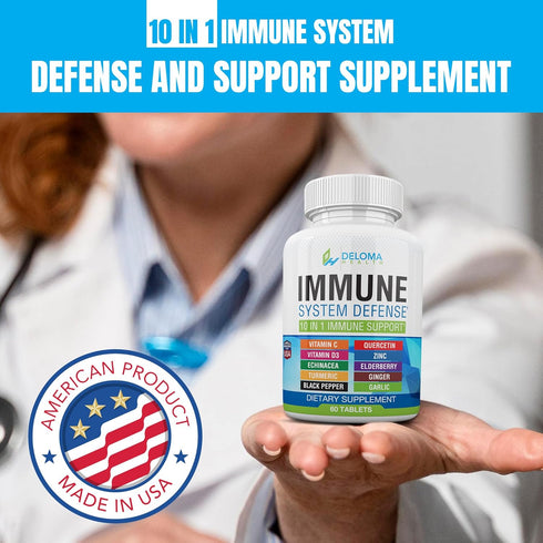10 in 1 Immune System Support Supplement, Vitamin C (1000 mg), Quercetin, Vitamin D3 (5000iu), Zinc, Elderberry, and
