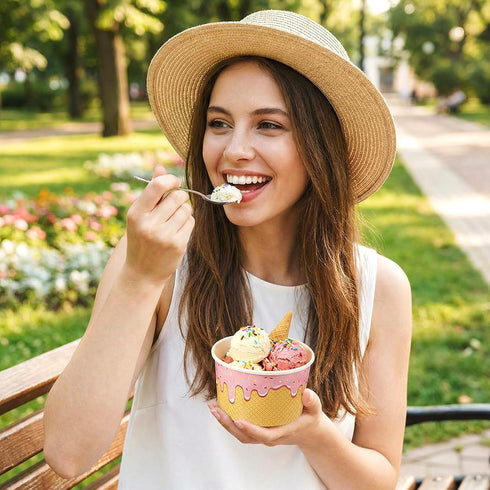 Jingmore 40 Count (8 oz) Paper Ice Cream Cups with Clear Dome Lids Disposable Dessert Cups Bulk Dessert Bowls Sundae