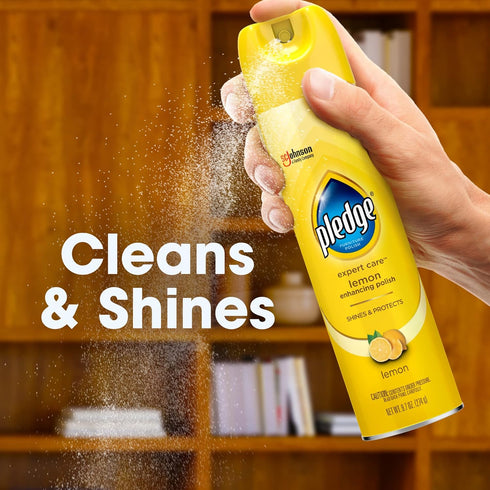 Pledge Expert Care Wood Polish Spray, 9.7 oz, Shines and Protects, Removes Fingerprints, Lemon, Pack of 3