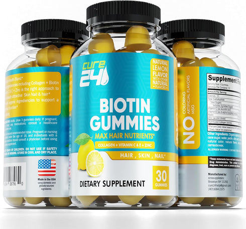 Biotin Gummies with Vitamin C, E, Collagen, and Zinc for Hair Growth, Nail, Skin Support, Made in USA