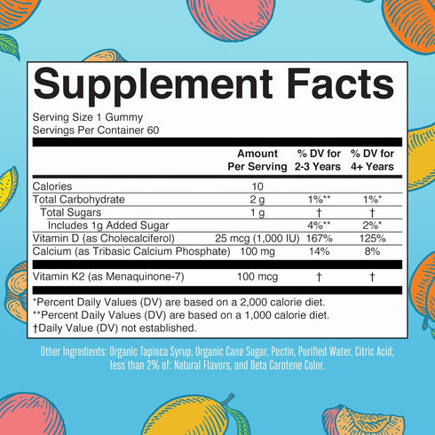 MaryRuth Organics Calcium with Vitamin D & K2, 60 Count Gummies, Vegan, Non-GMO, 2 Month Supply for Bone Health