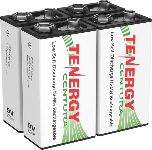 Tenergy Centura 9V NIMH Rechargeable Batteries, 200mAh Low Self-Discharge, 4 Pack