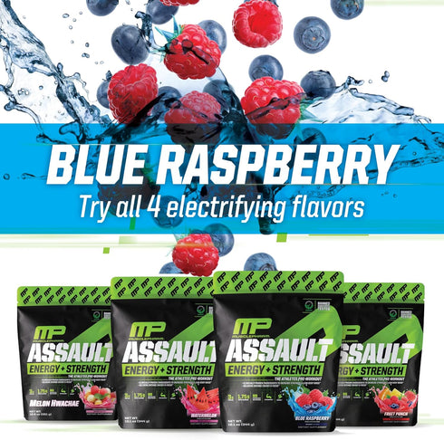 Muscle Pharm Assault Pre Workout Powder for Men & Women - Energy & Strength with Beta Alanine, 30 Servings, Blue