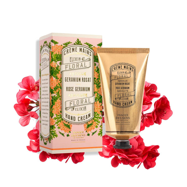Panier des Sens Hand Cream for Dry Cracked Hands - Rose Geranium Lotion with Olive & Almond Oil, 2.5 fl oz