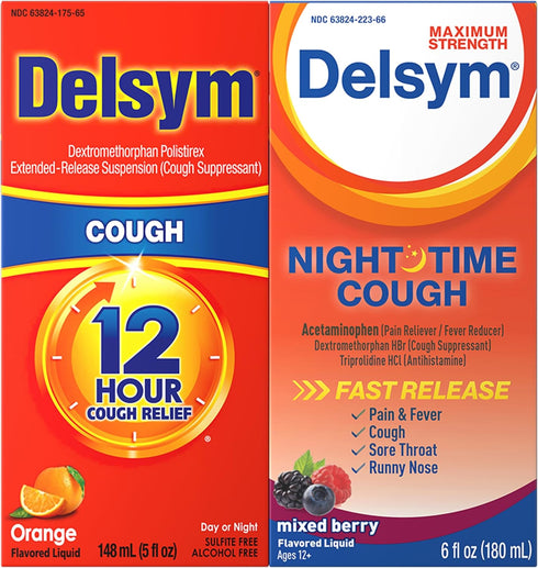Delsym 12 Hour Cough, 5 oz. and Nighttime Fast Relief, 6oz Combo Pack