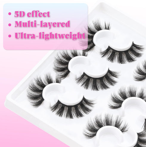 Losha Lashes 6 Pairs Fluffy False Eyelashes – 20mm Long Dramatic Faux Mink Strip 5D Lashes Pack for Makeup