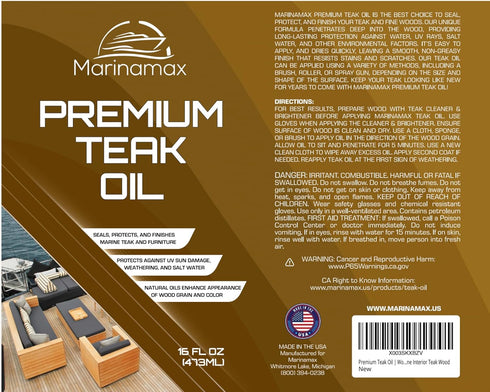 Premium Teak Oil - Wood Oil, Preserver, Stain, Sealer for Teak Furniture and Marine Interior