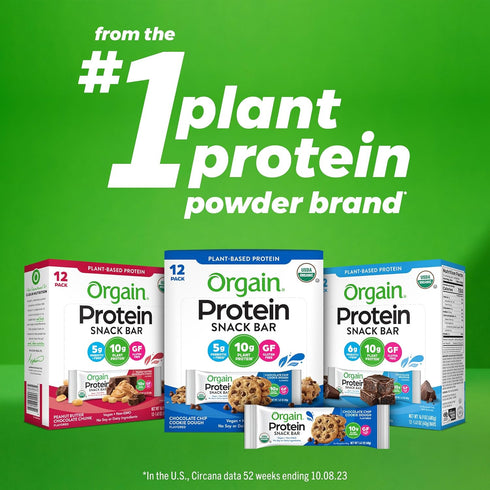 Orgain Organic Vegan Protein Bars, Chocolate Chip Cookie Dough - 10g Plant Based Protein, Gluten Free - 1.41 Oz (Pack