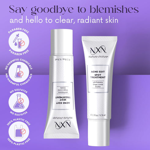 NXN Acne Edit Spot Treatment with Probiotics, Licorice Root, Ginger, and Colloidal Sulfur for Rapid Acne Reduction