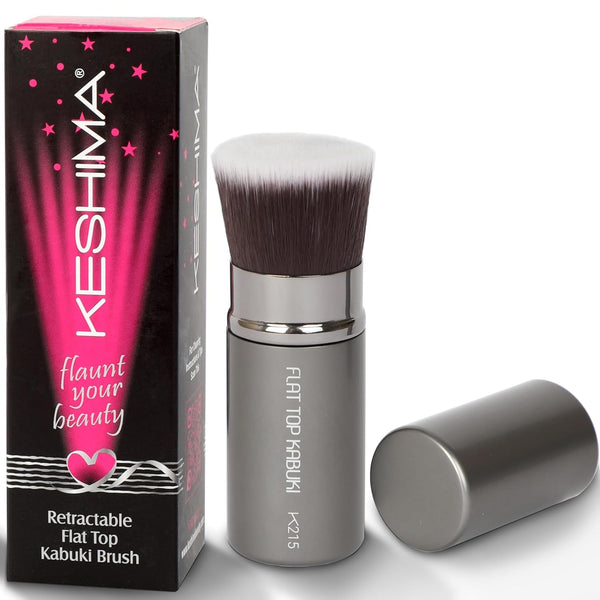 Flat Top Retractable Makeup Brush - Premium Kabuki Brush for Liquid, Powder, and Cream Makeup