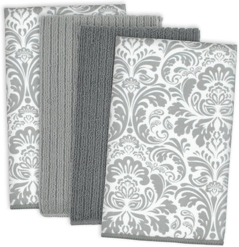DII Cleaning Collection Multi-Purpose Microfiber Dishtowel Set, Gray Damask