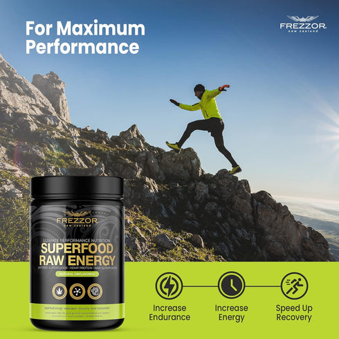 FREZZOR Superfood Raw Energy Powder - All-Natural Hemp Protein with Amino Acids & Antioxidants, 500g, 50 Scoops