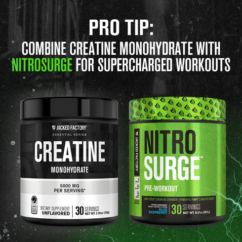 Jacked Factory Creatine Monohydrate Powder 150g - Unflavored Supplement for Muscle Growth, Strength, Energy, 30 Servings
