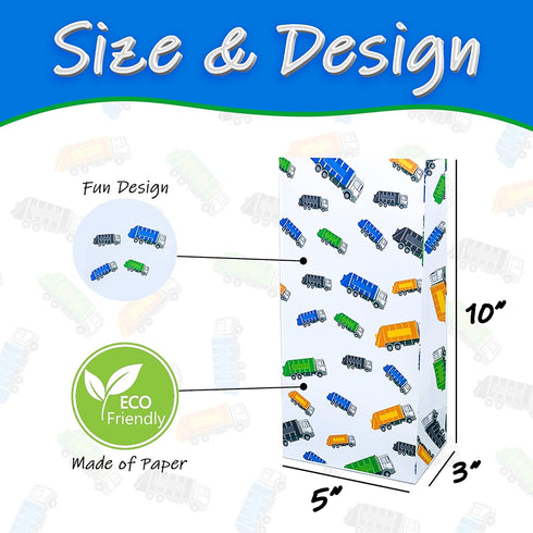 Finds Fit 4U Garbage Truck Party Favor Gift Bags for Garbage Truck Birthday Parties, Lunch Bags