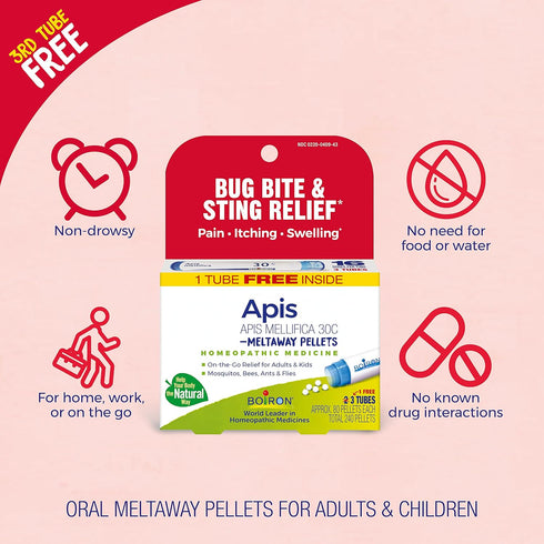 Boiron Apis Mellifica 30C Homeopathic Medicine - Relief from Pain, Itching & Swelling of Bug Bites, 3 Count