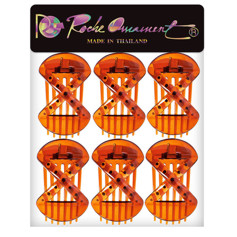 RC ROCHE ORNAMENT 6 Pcs Womens Cross Bow Side Slide In Curve Comb - Durable Strong Hold Medium Brown
