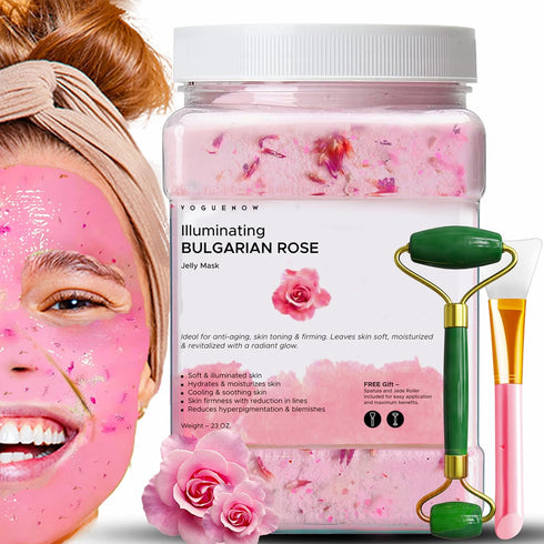 Jelly Face Mask for Facials - Bulgarian Rose Hydrating, Brightening & Nourishing Jelly Mask with Free Jade Roller &