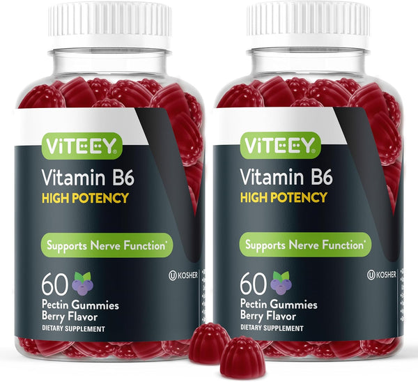 Vitamin B6 Gummies 100mg - Mood & Nerve Function Support for Adults & Teens - Vegan, Gluten Free, 60 Count