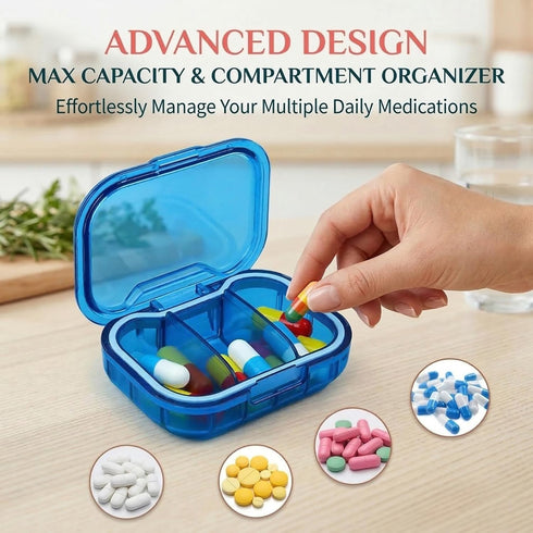 JedJadr 3 Pack 3 Compartment Small Pill Box, Portable Pill Case for Purse and Pocket, Moisture Proof Travel Pill