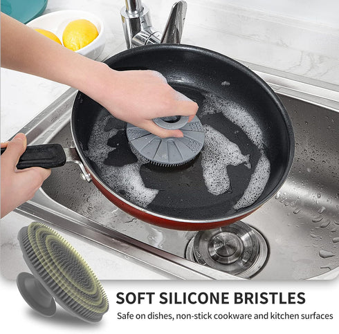 BEAUTAIL Silicone Sponge, Non-Scratch Scrub Sponges for Dishes, Kitchen Cleaning Brush, Long Lasting, 1 Pack, Gray