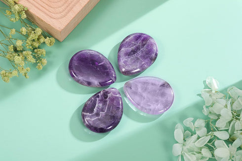 CrystalTears Amethyst Crystal Worry Stone, Polished Healing Crystals Pocket Palm Stone for Anxiety Stress Relief