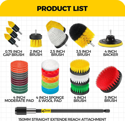 Holikme 30Pack Drill Brush Attachments Set - Power Scrubber Brush with Extend Long Attachment for All Purpose Cleaning