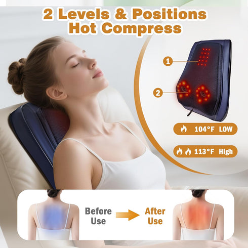 Joyset 3D Back Massager for Back Pain Deep Tissue, Shiatsu Lower Back Neck Massager with Heat, Kneading Massage Pillow