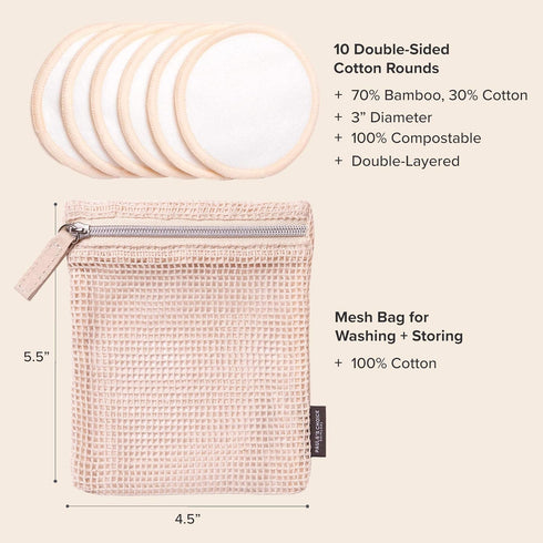 Paula's Choice Reusable Makeup Remover Pads, Eco-Friendly Cotton & Bamboo Rounds with Washable Bag, 10 Count