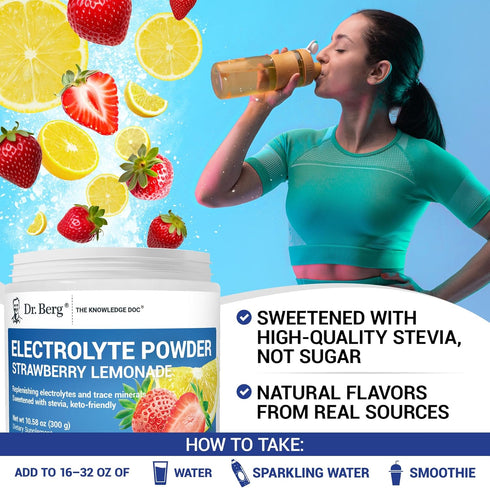 Dr. Berg Zero Sugar Hydration Keto Electrolyte Powder with 1000 mg Potassium & Pink Himalayan Salt - Strawberry
