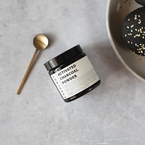 Erbology Activated Charcoal Powder 1.8 oz for Teeth Whitening, Natural Digestive Aid, Vegan, Recyclable Glass Jar