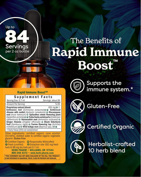 Herb Pharm Organic Rapid Immune Boost Tincture, Echinacea with Goldenseal, Ginger Extract & Elderberry, 2 Oz