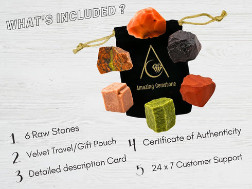 Set 6 Amazing Gemstone Crystals for Fertility Manifestation, of Carnelian, Unakite, Peach Moonstone, Garnet, Red Jasper