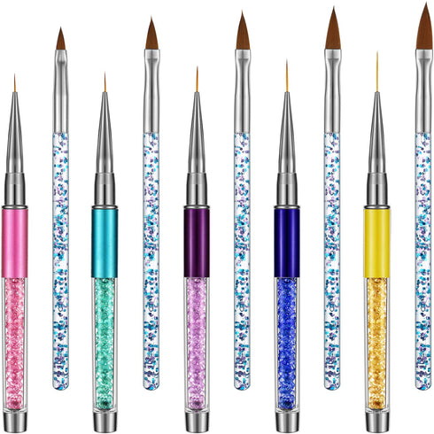Mudder 10 Pieces 3D Nail Brushes Set, Nail Liner Ombre Brush Design Pens with Acrylic Rhinestone Handles
