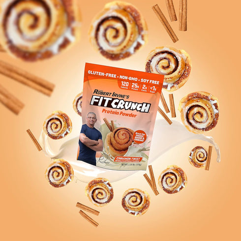 FITCRUNCH Tri-Blend Whey Protein, Keto Friendly, Low Calories, High Protein, Gluten Free (18 Servings, Cinnamon Twist)