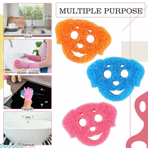 6 Pcs Cute Dog Dual Sided Scrub Sponge - Temperature Sensitive Non-Scratch Sponges for Kitchen, 3 Colors