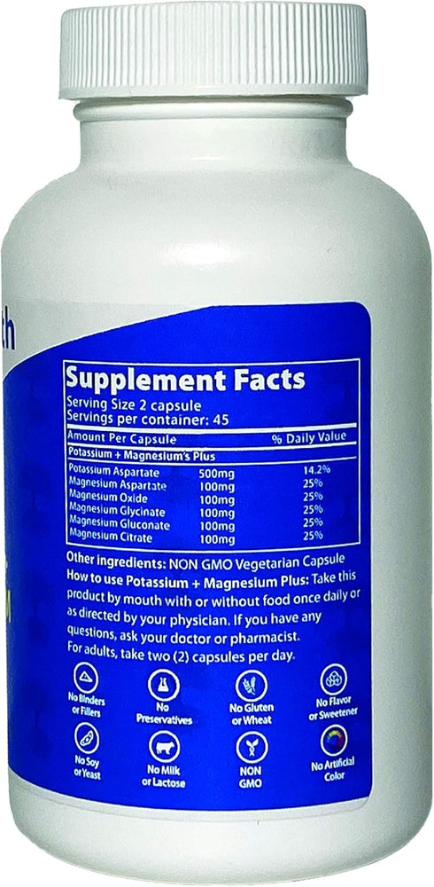 Life Strength Potassium & Magnesium Complex, 1000mg with Aspartate, Oxide, Glycinate, 90 Capsules
