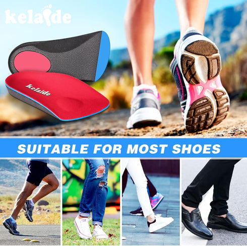 Kelaide 3/4 Orthotic Inserts for Plantar Fasciitis – Neutral Arch Support Insoles for Flat Feet and Heel Pain Relief