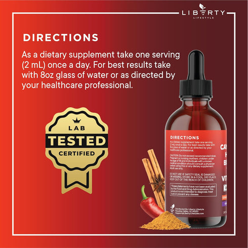Liberty Lifestyle D3 K2 6oz Cayenne Pepper Supplement Liquid Drops + Hawthorn Berry, Vitamin Beet Root Powder, Ceylon