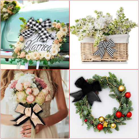 Wired Ribbons - Polyester Buffalo Plaid, Stripes, Dot, and Burlap - 2.5 inch Ribbons, 6 Rolls 30 Yards for Decoration