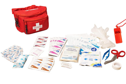 KB-8005 Pack, 8x2x6 75 3 Primacare First Aid Fanny Stocked with Pieces Emergency Medical Supplies, Lifeguard Waist