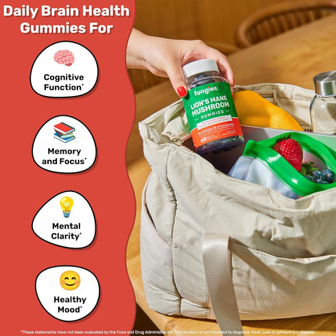 Lion's Mane Mushroom Gummies, Blueberry & Strawberry, 60 Servings, Brain Fog Focus Memory Mood Supplement