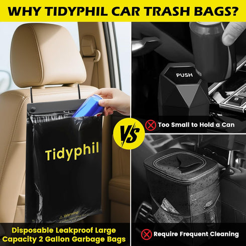 Tidyphil 150 2 PCS Disposable Car Trash Bags Hanging, Leak-proof, Odor Seal. Gallon Car Garbage Bags, Big Capacity.