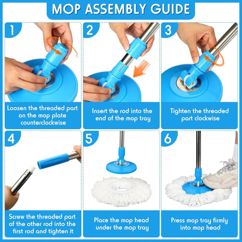 Spin Mop Replacement Handle, 360 Degree Rotating Telescopic Mop Pole for Household Cleaning Accessories (Cute Blue)