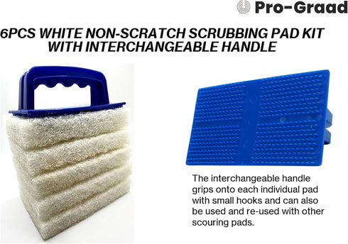 Pro-Graad 6 Handled Bath Scrubber Piece Heavy Duty Cleaning Scrub Sponge Brush Bathroom Scouring Pads White Non-Scratch