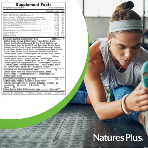 NaturesPlus Ultra Juice Green Powder - .66 lbs, Multinutrient Supplement with 20 Whole Green Foods