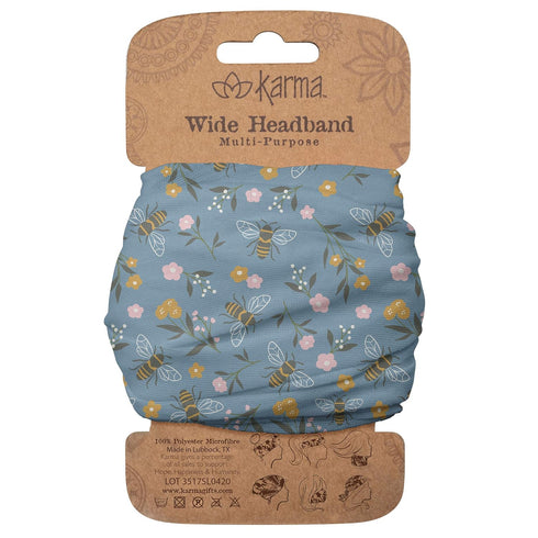 Karma Bee Headband for Women - Wide Fabric Headband and Stretchy Hair Scarf - Light Blue