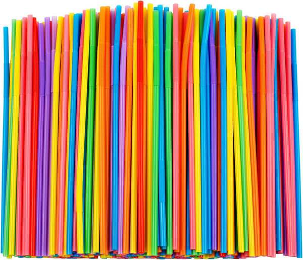 100 Pcs Colorful Flexible Plastic Bendy Straws, Disposable, 10.2" Long, 0.23'' Diameter, BPA-Free